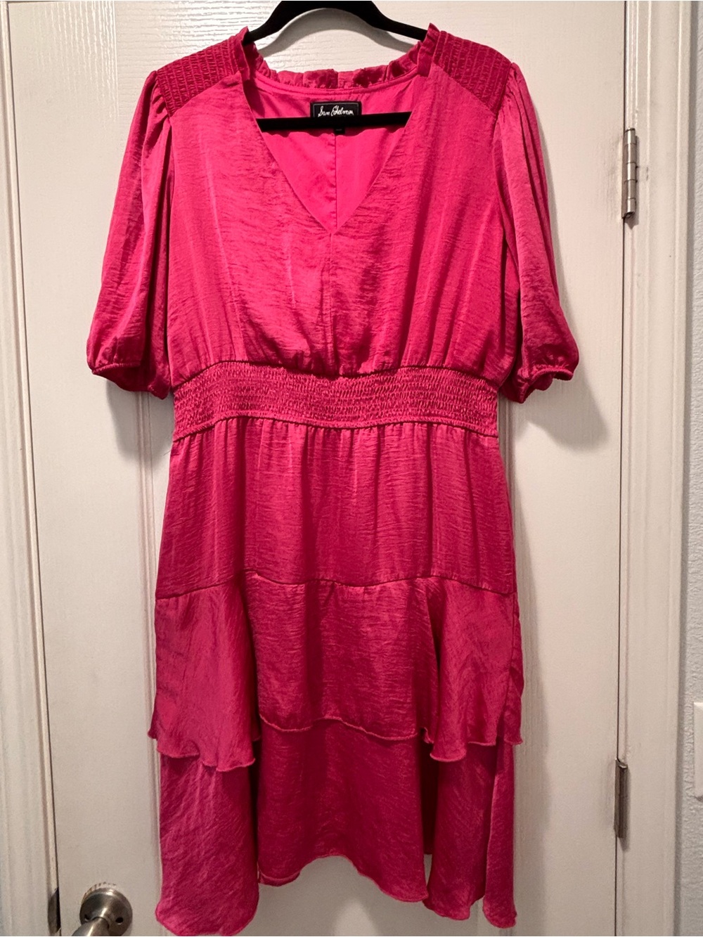 Sam Edelman Hot Pink Ruffle Tiered Mini Dress Barbiecore Statement Dress Size L - Picture 8 of 10